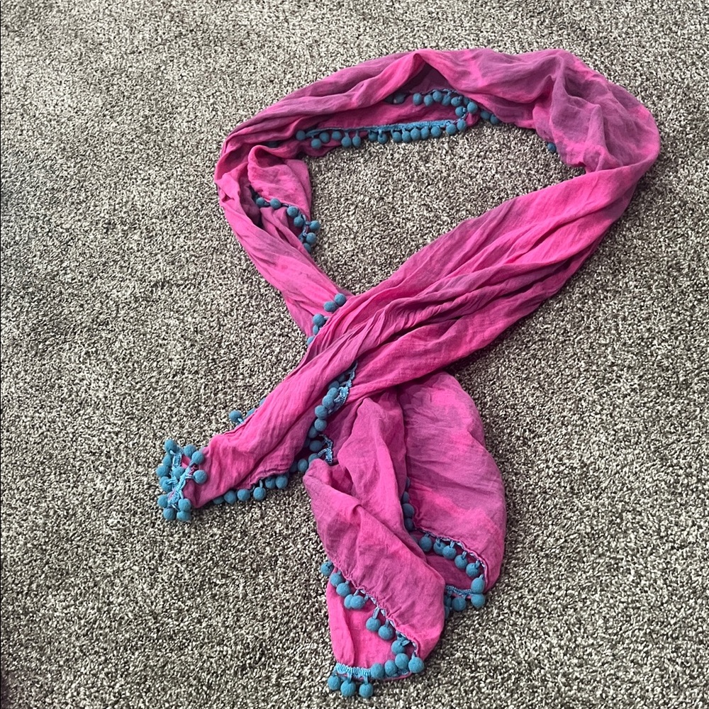 Pink Scarf with Blue Accents
